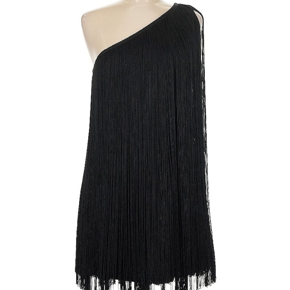 Gianni Bini Black One-Shoulder Fringe Dress